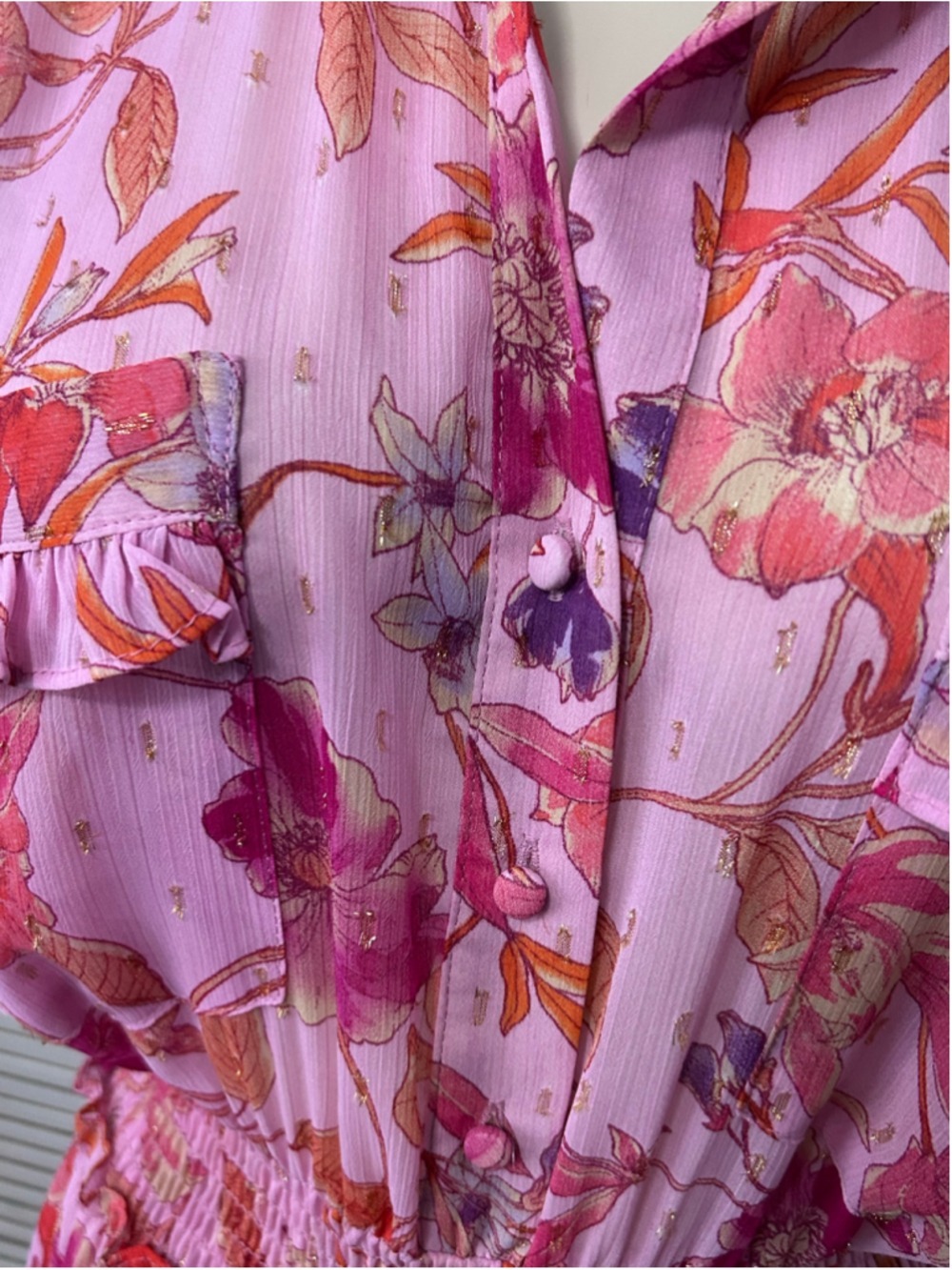 MISA Los Angeles Trina Fire Florals Mix Ruffle Midi Dress M - Picture 6 of 16